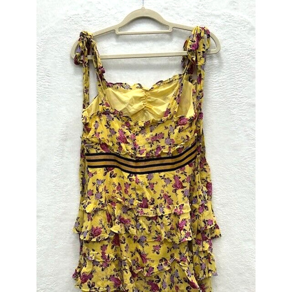 For Love & Lemon Womens Maison Floral Dress Ruffle Hi-Low Hem Yellow Size M - Picture 5 of 11